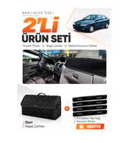 e-biz RENAULT LAGUNA 1 AIRBAGLİ (2000-2007) Uyumlu Torpido Örtüsü + Deri Çanta - Siyah - RE032