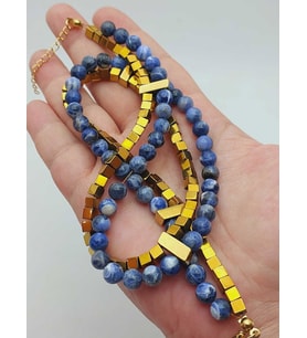Sodalit & Hematit Taşı 6mm Tasarım Kolye (56108)