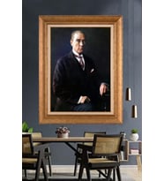 Altın Varaklı Çerçeveli Paspartulu Atatürk Tablo nh460 (Gold)