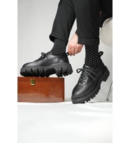 Shoetyle - Siyah Hakiki Deri Bağcıklı Erkek Günlük Ayakkabı 115-K534