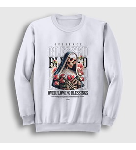 Presmono Unisex Beyaz Blessed By God Skull Nun Sweatshirt 446217tt