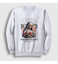 Presmono Unisex Beyaz Blessed By God Skull Nun Sweatshirt 446217tt