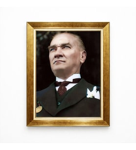 Tablore Mavi Gözlü Atatürk Tablosu Altın Çerçeveli Kanvas