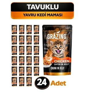 grazing pet Premium Yavru Kedi Yaş Maması Tavuklu 85 gr x 24 Adet Sağlıklı Gelişim sağlar