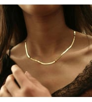 İTALYAN EZME YASSI ZİNCİR KOLYE VİNTAGE GOLD ÇELİK ÜZERİ ALTIN KAPLAMA GARANTİ BELGELİ