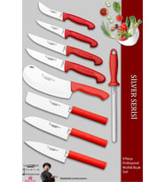 Lazbisa Silver Pro Serisi Mutfak Bıçak Seti 9 Parça Et Ekmek Sebze Salata Börek Bıçağı Masatı (MFP-408)