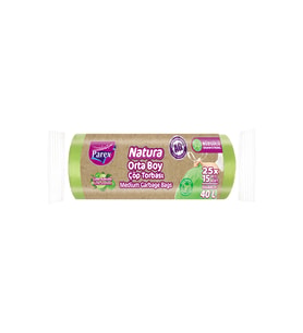Natura Büzgülü Çöp Torbası 15'li Orta Boy 55 x 60 cm 25'li Paket