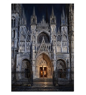 Gece Işıklı Gotik Katedral Manzarası Dekoratif Kanvas - Mdf Ahşap Tablo