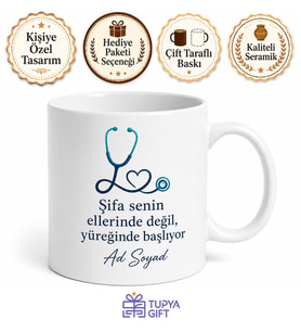 Kişiye Özel İsimli Doktor Tasarımlı Baskılı Kupa Bardak Tıp Bayramı Hediyesi