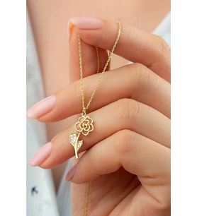 925 Ayar Gül Gold Gümüş Kolye