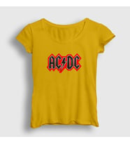 Presmono Kadın Sarı Red Black AC/DC T-Shirt 6618tt (Sarı)