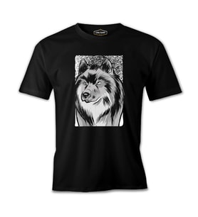 Wolf with a Textured Background Siyah Erkek Tshirt