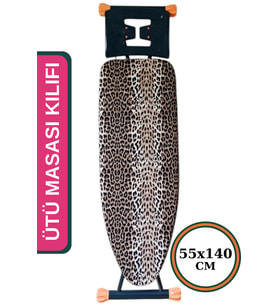 Ütü Masası Kılıfı Keçeli ısıya dayanıklı ipli büzdürmeli stoperli örtüsü bezi 55x140 cm Leopar