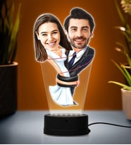 Kişiye Özel Fotoğraflı Sımsıkı Sarılan Çift Tasarımlı Karikatür 3D Led Lamba (Beyaz)