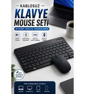 Kablosuz Bluetooth Klavye ve Mouse Seti Sessiz Tuşlu İnce Tasarım Çoklu Cihaz Uyumlu