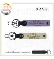 Motorcu Dostlara Özel, İsim Plaka ve 0 Rh (-) Kan Grubu, x2 Set Hediye Anahtarlık, Mor-S Kahve-Syh (Çok Renkli)