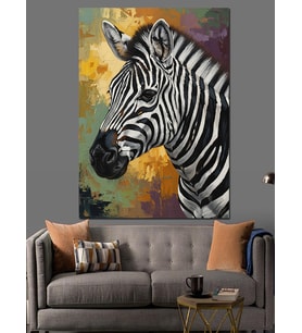 Zebra Portresi Siyah Beyaz Sanat Dekoratif Kanvas - Mdf Ahşap Tablo