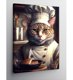 Kanvas Tablo Aşçı Obur Kedi