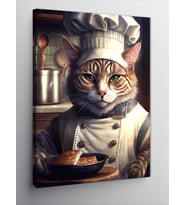 Kanvas Tablo Aşçı Obur Kedi