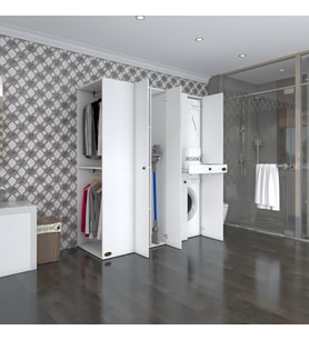 Kenzlife çamaşır-kurutma makinesi dolabı ve giysi dolabı çekmeceli eşari sol byz 187*160*60  banyo (Beyaz)