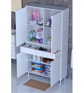 Eliusta Luma Kapaklı & Çekmeceli Banyo Dolabı 90 cm Genişlikte Beyaz Dolap 90x173x32,5 cm Depolama Dolabı