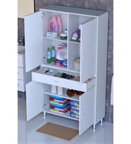 Eliusta Luma Kapaklı & Çekmeceli Banyo Dolabı 90 cm Genişlikte Beyaz Dolap 90x173x32,5 cm Depolama Dolabı