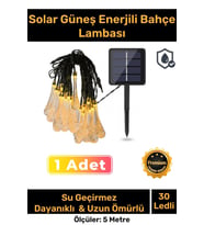 Özel Seri Solar Güneş Enerji 30 Ledli Su Damlaları 5 Metre Uzunluğunda Sarı Renkli Bahçe Aydınlatma