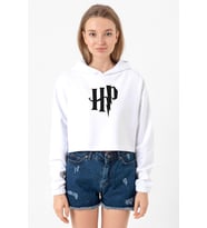 HP Logo Beyaz Optik Kadın Crop Kapşonlu (A.Beyaz)