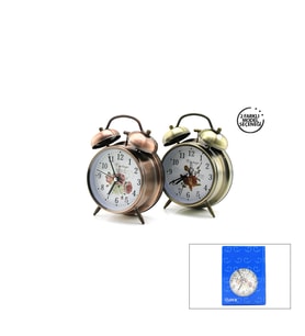 TWIN BELL ALARM CLOCK YUVARLAK MASA ÇALAR SAAT METAL KASA ESKİTME DESENLİ PİLLİ - IŞIKLI ÇAP: 10CM BGC-52 HERHANGİ BİR RENK GÖNDERİLİR (5343)