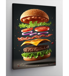Kanvas Tablo Çok Katmanlı Burger Çizimi