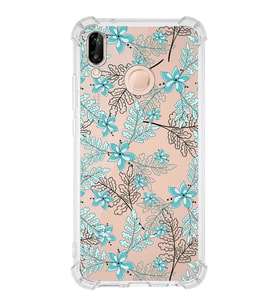 Huawei P20 Lite  Köşe Korumalı Antişok Kapak Floral Su Yeşili Tasarımlı Şeffaf  Kılıf