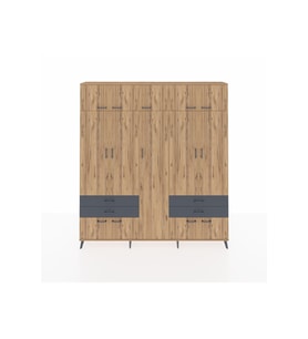 Arges Dolap 12 Raflı 4 Çekmeceli 2 Askılı 220x30x243 Çam-Çam/Antrasit