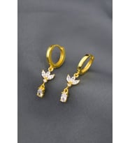 Papatya Silver 925 Ayar Gümüş Zirkon Taşlı Sallantılı Tasarım Halka Küpe (Gold)