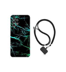 Samsung Galaxy M14 Uyumlu Kılıf Silikon Boyun Askılı İpli Desenli Silikon Green Thunder 1693