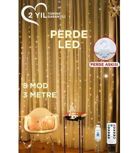 Torima LW-7 300 Ledli 10 Sarkıt Perde Led Işık, 8 Modlu Uzaktan Kumandalı, 3x3 Metre Peri Telli Led (Sarı)