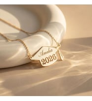 Mezuniyet Şapkası Yıl İsim Kolye 925K Gümüş (Gold)