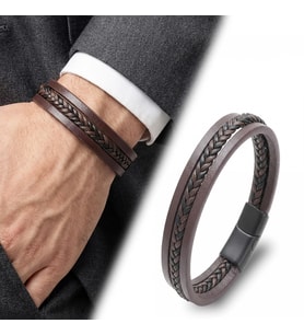 Moncuk Design Kahverengi Siyah Saç Örgülü Çoklu Erkek Bileklik 33513B10D2