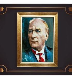 Özel Seri Paspartulu Çerçeveli Atatürk Tablo l39 (Gold)