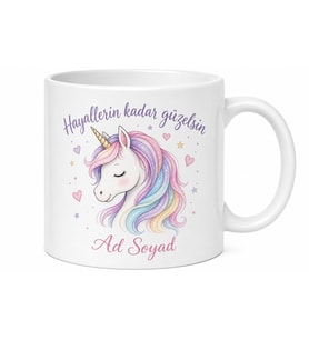 Unicornlu İsim Yazılı Kız Çocuk Kupası Özel Tasarım Baskılı Hediye Bardak