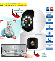 GÜVENLİK KAMERASI (ÇİFT KAMERALI 2MP +2MP=4MP) UZAKTAN İZLEME VE HAREKET ETTİRME -KAYIT ETME-GECE GÖRÜŞ-SES-HAREKET ALGILAMA
