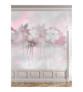 Dreamwall Lotus Çiçeği Desenli Yırtılmaz Slinebilir Tekstil Duvar Kağıdı (Beyaz-Pembe)