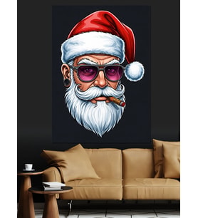Gözlüklü Şık Noel Baba Dekoratif Kanvas - Mdf Ahşap Tablo