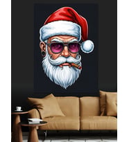 Gözlüklü Şık Noel Baba Dekoratif Kanvas - Mdf Ahşap Tablo