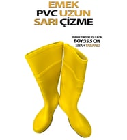 PVC Uzun Çizme Sarı Tabanı Siyah