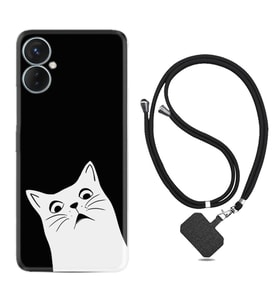 Tecno Spark 9T Kılıf Resimli Boyun Askılı İpli Desenli Silikon Series Şaşkın Kedi 1900