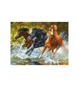 Koşan Atlar Sticker(Çerçeveli) 60x75 Sayılarla Boyama Hobi Seti