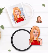 BK Gift Kişiye Özel Kadın Karikatürlü Beyaz Kupa ve Ahşap Bardak Altlığı Hediye Seti-33