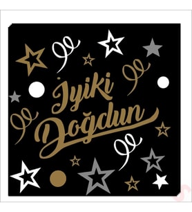İyiki Doğdun Siyah & Altın Peçete, 33cm x 33cm - 20 Adet