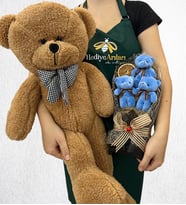 Büyük Boy Kahverengi Peluş Ayıcık ve 3'lü Peluş Ayıcık Buketi (Model 2)
