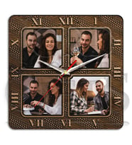 Ahşap Tasarımlı 4 Fotoğraf Baskılı Kişiye Özel Duvar Saati
